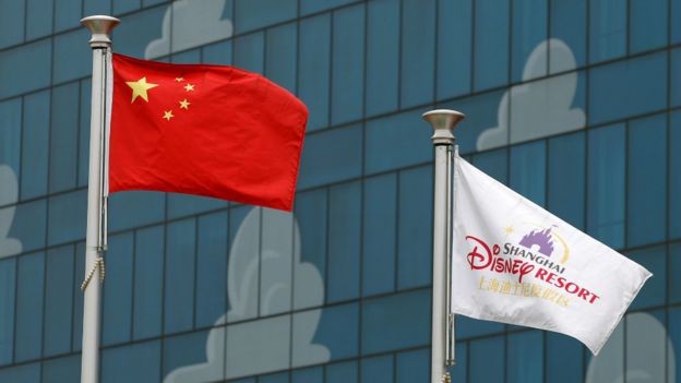 中國國旗與迪士尼園區旗幟