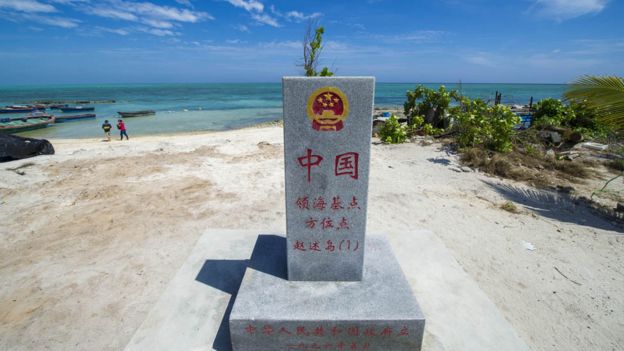 南海西沙赵述岛（树岛）上的中国界碑（中新社资料图片）