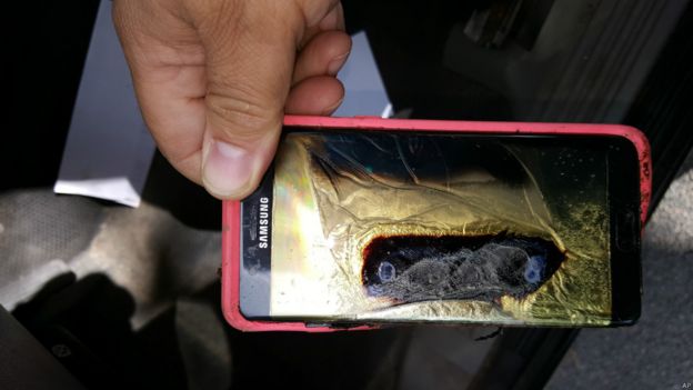 著火燒壞後的三星Note 7手機