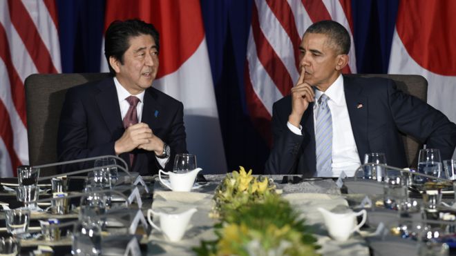 Japanese Prime Minister Shinzo Abe and US President Barack Obama