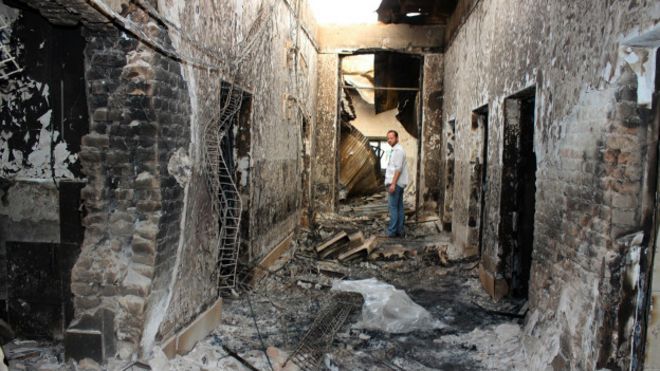 Imagen del hospital de Médicos sin Fronteras tras el bombardeo.