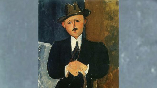 Картина Модильяни "Сидящий мужчина с тростью"