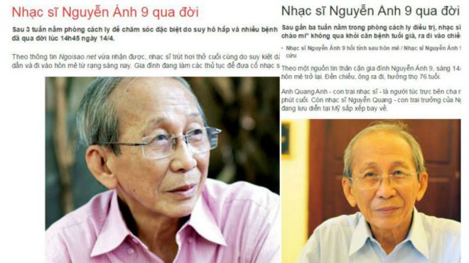 Báo chí đưa tin nhạc sĩ Nguyễn Anh 9 qua đời