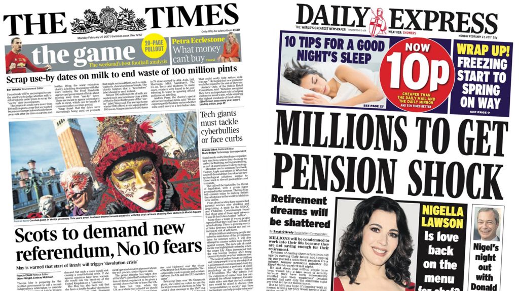 newspaper-headlines-end-of-eu-migration-and-pension-woes-bbc-news