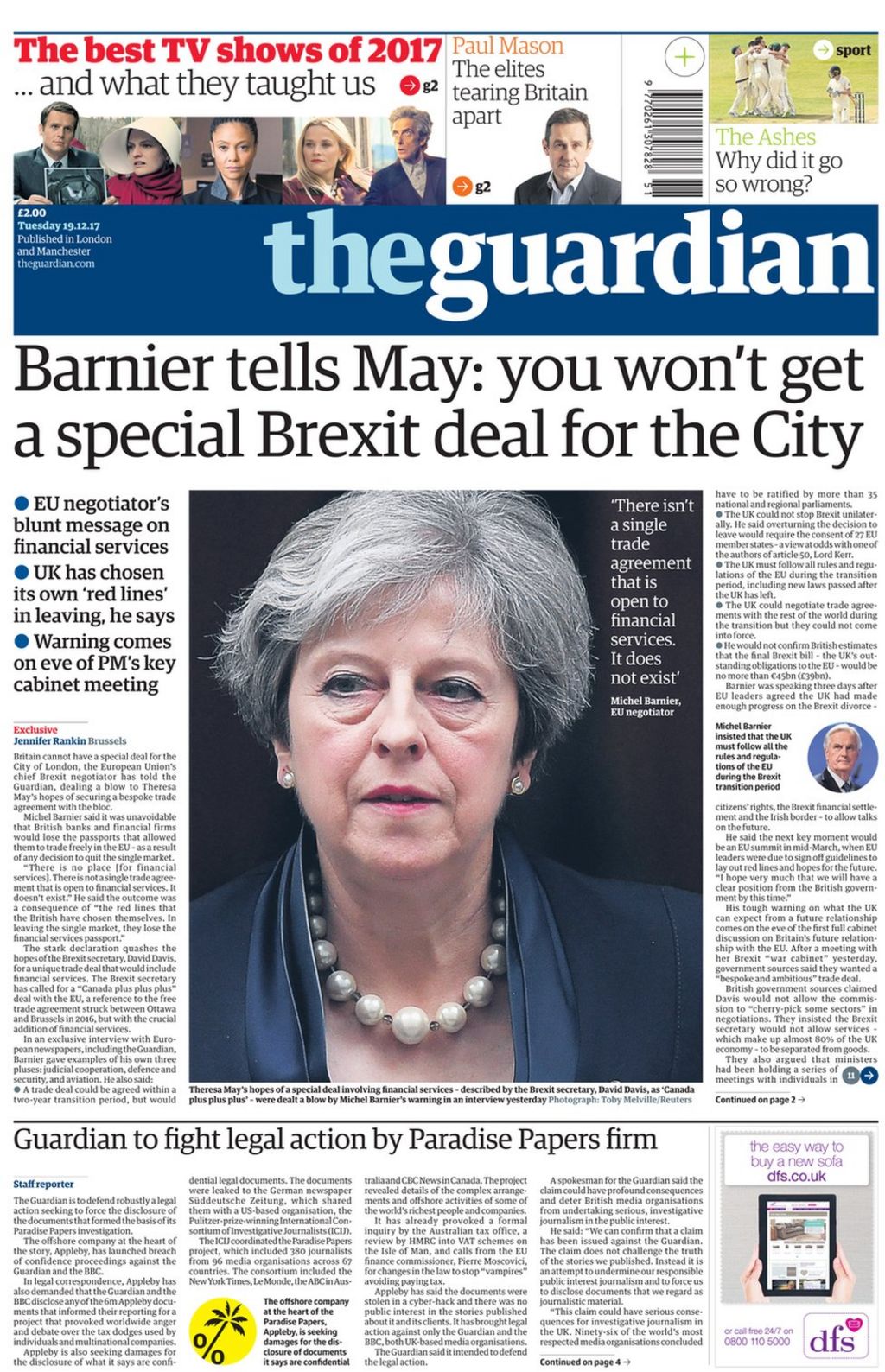 newspaper-headlines-no-bespoke-brexit-deal-for-london-bbc-news