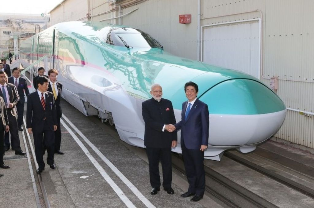 Mostly funded by a $17bn (£12.78bn) loan from Japan, the train will run between Ahmedabad and Mumbai.
