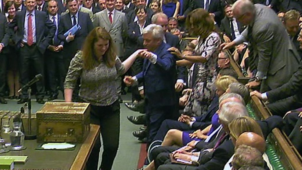 Bercow dragged to Speaker's chair by Grant, Bottomley and McGovern