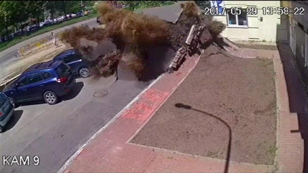 Dramatic Ukraine water pipe explosion captured on CCTV