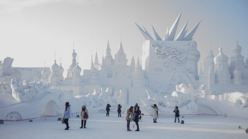 Ice sculptures on display at Harbin festival in China - BBC News