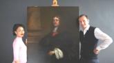 Emma Dabiri, Bendor Grosvenor (L-R) with portrait of Earl of Carber