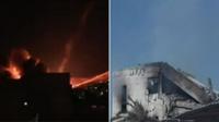Military research facility being struck by missile and aftermath