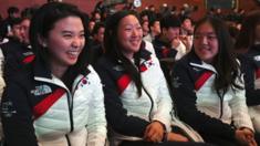 Three of the Korean women's ice hockey squad