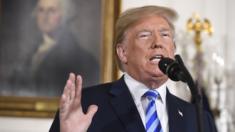 President Trump in the White House, announcing he will withdraw the US from the nuclear deal with Iran