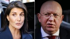 US ambassador to the UN Nikki Haley and Moscow's representative Vasily Nebenzia