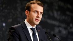 French President Emmanuel Macron pictured giving a speech in Paris on 29 March, 2018