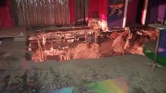 A handout photo made available by Tenerife's fire department shows the collapsed floor at the Butterfly Disco Pub in Tenerife, Spain, on 26 November 2017