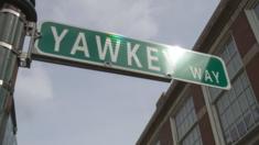 The Yawkey Way street sign outside Fenway Park in Boston