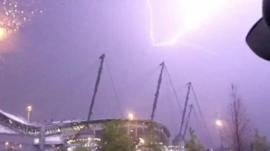 Lightning over Manchester City stadium
