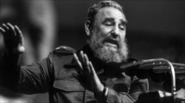 Cuban President Fidel Castro addresses the Confederation of Cuban Workers union (CTC) 28 January 1990 in Havana.