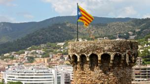 Catalan flag on a tower