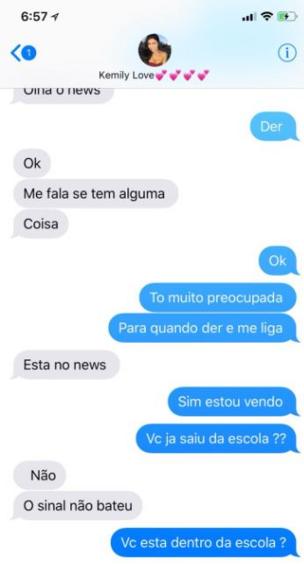 Reprodução de mensagens trocadas por mãe e filha durante ataque a escola