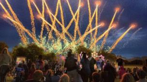 Fireworks at a pre-carnival event at Oxford's South Park