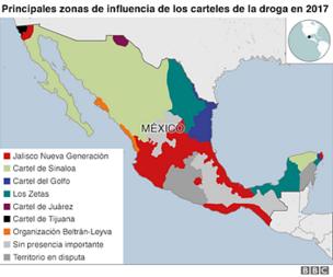 Mapa de la influencia de los carteles en 2017