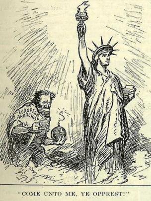 Карикатура: европейский анархизм хочет убить американскую свободу (1919 год)