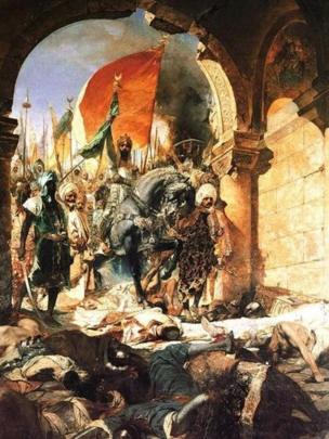 Una pintura sobre el asedio de Constantinopla