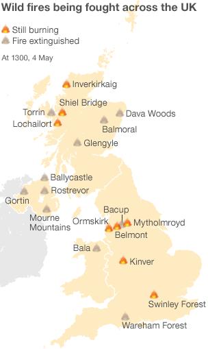 map of uk showing wild fires