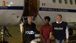 A police photo shows Mered Medhanie arriving on Italian soil (8 June)