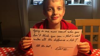 Finn Harper with the handwritten quote