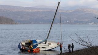 Grounded yacht