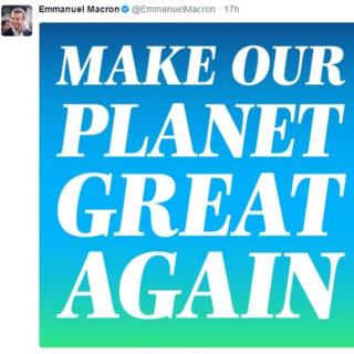 Le président français Emmanuel Macron est devenu vendredi le Français le plus retweeté avec son message "Make our planet great again" posté à minuit.