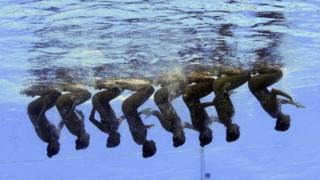 Synchro - 17th FINA World Championship - Women Team Technical Preliminary - Budapest, Hungary - 16 July 17 - Team Egypt competes.