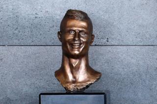 A bust of Cristiano Ronaldo is seen before the ceremony to rename Funchal Airport as Cristiano Ronaldo Airport in Funchal, Portugal, 29 March 2017.