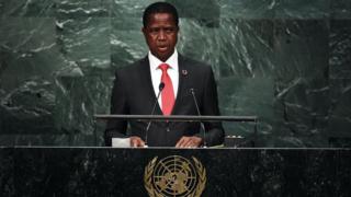 le président Zambien Edgard Lungu à la tribune des Nations-Unis