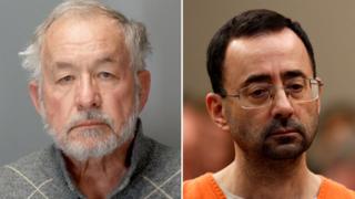 William Strampel mugshot and Larry Nassar in court