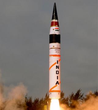 In this photo released by Indian Ministry of Defense, India’s Agni-V missile, with a range of 5,000 kilometers (3,100 miles), lifts off from the launch pad at Wheeler Island off India"s east coast, Thursday, April 19, 2012.