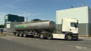 A tanker load of milk arrives at Aurivo's Co Roscommon plant