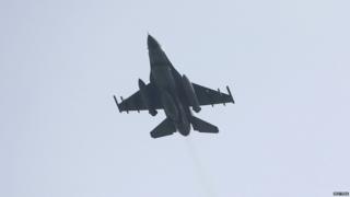 A Turkish F-16 fighter jet takes off from Incirlik airbase in the southern city of Adana, Turkey, on 27 July 2015