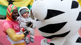 Ghana"s skeleton slider Akwasi Frimpong exits after his race in the Men"s Skeleton competition at the Olympic Sliding Centre during the PyeongChang 2018 Olympic Games, South Korea, 16 February 2018
