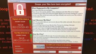 computer screen with ransomware message
