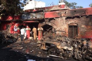 Burnt vehicles during Monday's protests
