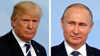 Prezida Donald Trump wa Amerika (i buryo) na Vladimir Putin w'Uburusiya