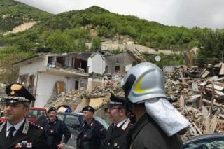 Italian emergency services in Pescara del Tronto, Italy, 25 May 2017