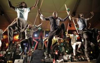 In Zimbabwe, a group of performers perform for a captive audience during the annual Harare International Festival of the Arts ( Hifa) on 1 May 2018