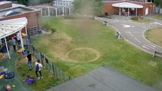 Vandals ransacking a school playground in Norwich