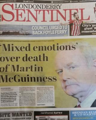 Londonderry Sentinel front page Wednesday 22nd March