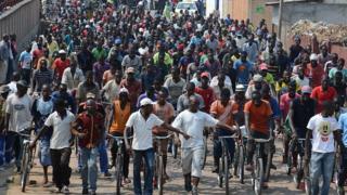 Cyclists in Burundi